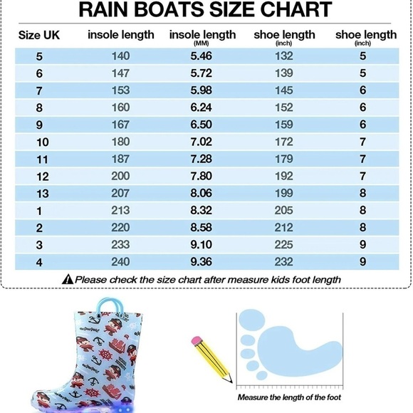NWT KomforMe Kids Nautical Light Up Rain Boots - Picture 16 of 16